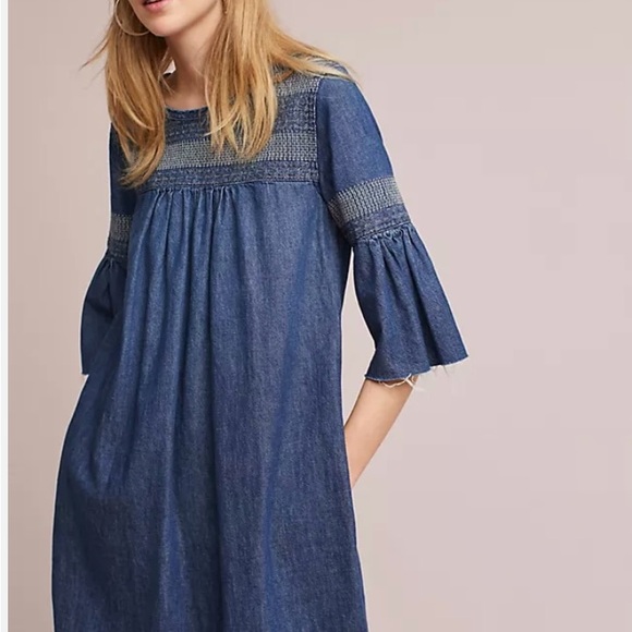 Current/Elliott Dresses & Skirts - Current/Elliot Embroidered Denim Jean boho Tunic Dress w half sleeves